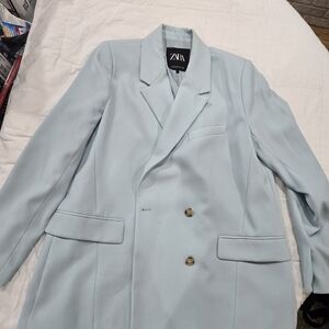 Zara Women's Soft Blue Double Breasted Coat